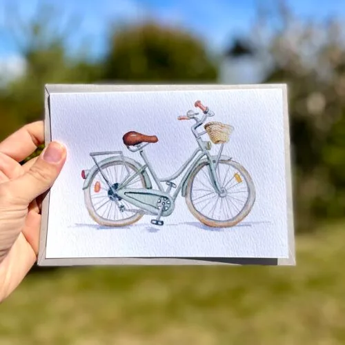 Watercolour bicycle on an A5 greetings card