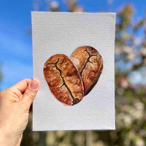 Original watercolour painting of two coffee beans