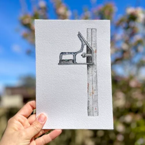 Original watercolour painting of a carpenters square