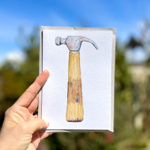 Watercolour hammer on an A5 greetings card