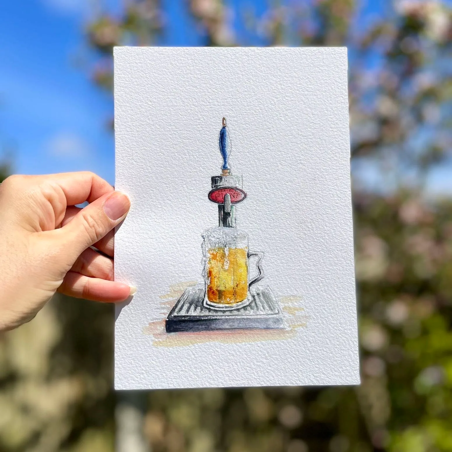 Original watercolour painting of the perfect pint